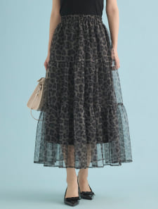 チュールプリントレオパードスカート