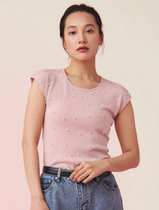 パール付ニットトップス