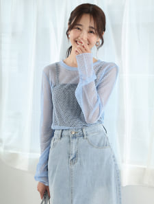 透かし編クルーネックプルオーバー