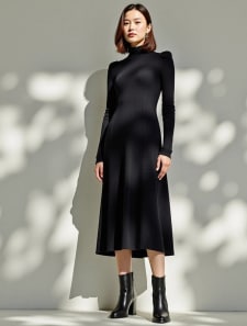 パフスリーブハイネックニットワンピース