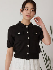 衿付半袖ニットカーディガン