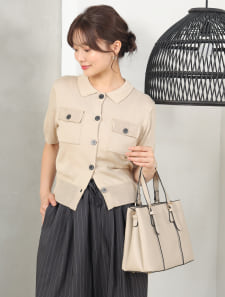 衿付半袖ニットカーディガン