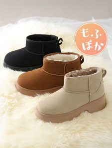 もふぽか厚底5.0cmチャンキーヒールムートンブーツ