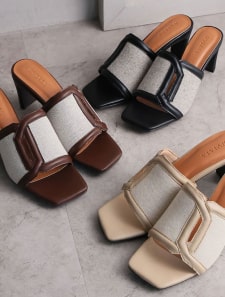 カットアウト異素材コンビミュールサンダル