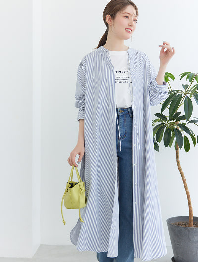 ストライプAラインシャツワンピース