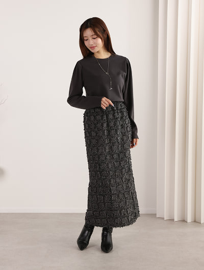 【SET UP対応】フリンジチェックスカート