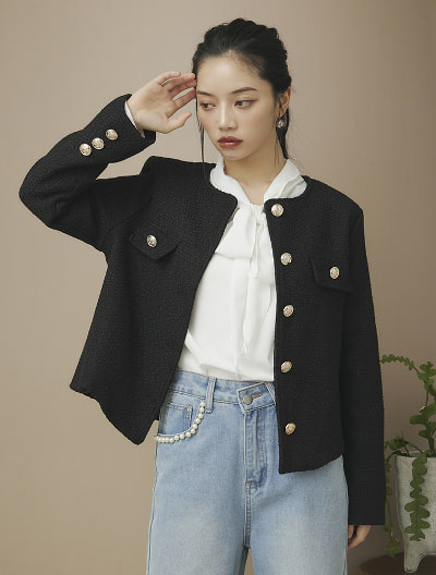 ゴールドボタンツイードジャケット