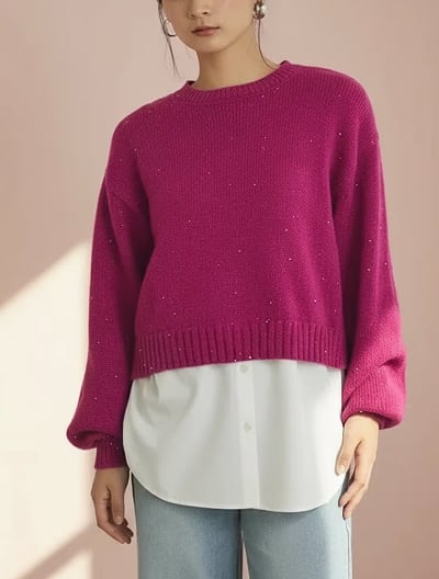 レイヤード風スパンコールラメニット