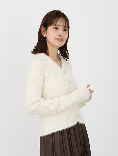 ミニフェザー衿付ニットカーディガン