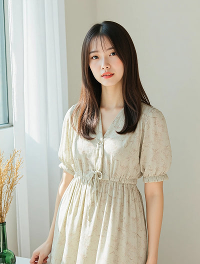 フラワーパフスリーブティアードワンピース