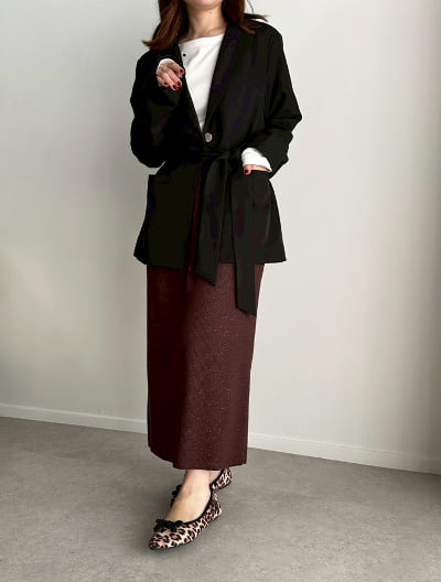 【U150サイズあり】ポケット付きラメリブタイトスカート