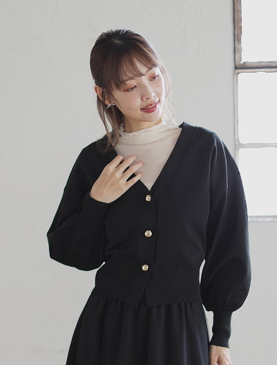 【harukaセレクト】ゴールドボタンVネックニットカーディガン