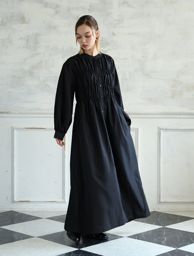 【U150サイズあり】ビスチェデザイン長袖ワンピース