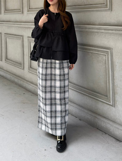 【kanaセレクト】 【U150サイズあり】チェック柄バックスリットナロースカート