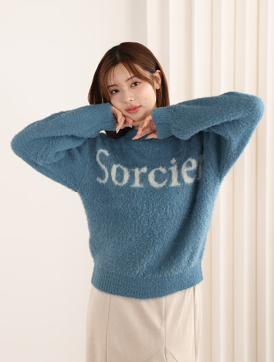 【ウォッシャブル】【M・Lサイズあり】フェザーヤーンロゴニット