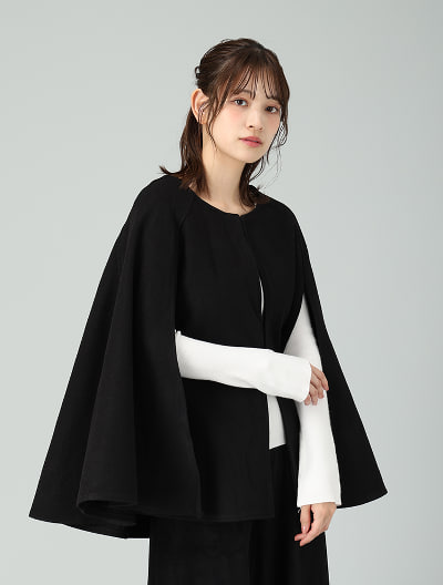 ノーカラーケープコート