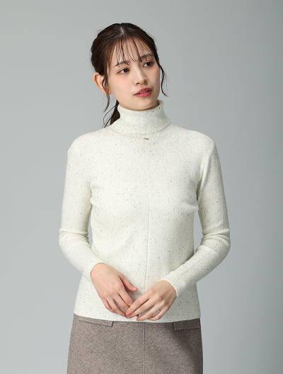 リブハイネックミックスニット