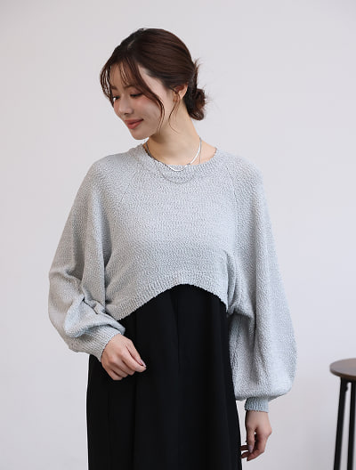ラメ混ファンシーヤーンボリュームスリーブニット