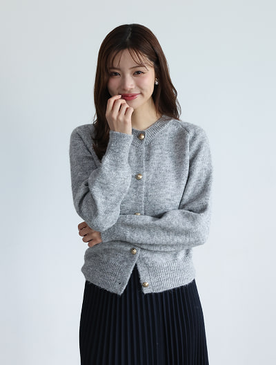 ゴールドボタンミックスニットカーディガン