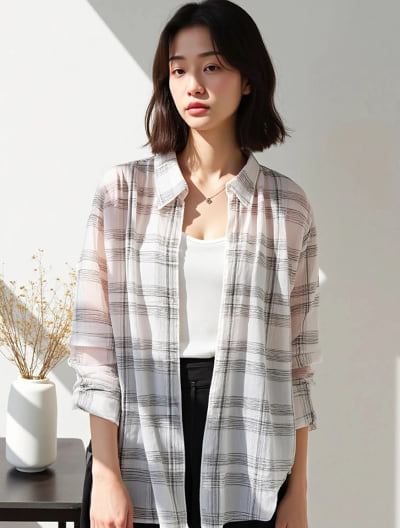 チェックシアーシャツ