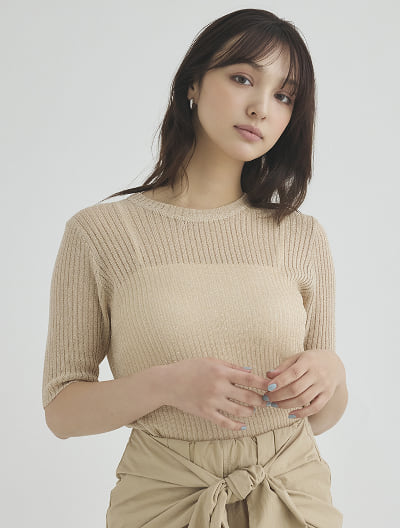 五分袖シアーラメニット