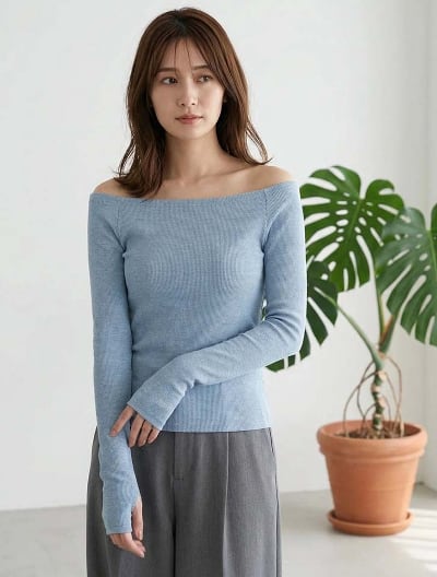 ラメリブオフショルトップス