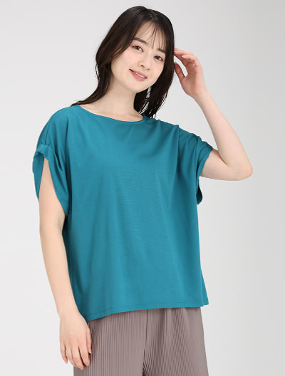 【接触冷感】袖口折り返しデザインTシャツ