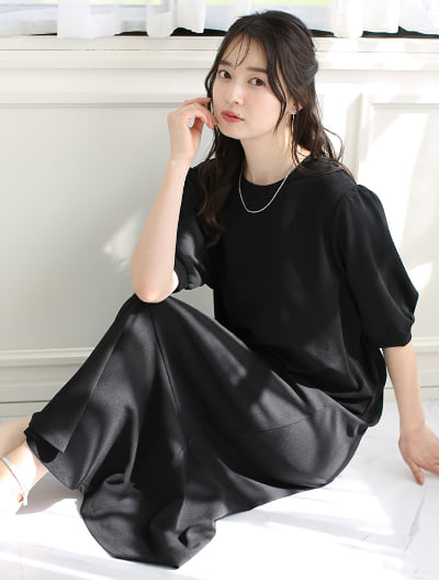 ドライタッチパフスリーブマーメイドワンピース