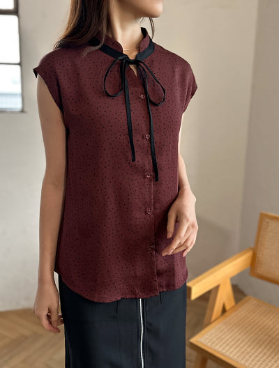 配色リボンドットアソートブラウス