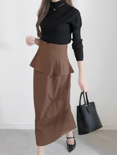 【MARIAセレクト】バックファスナーペプラムデザインナロースカート