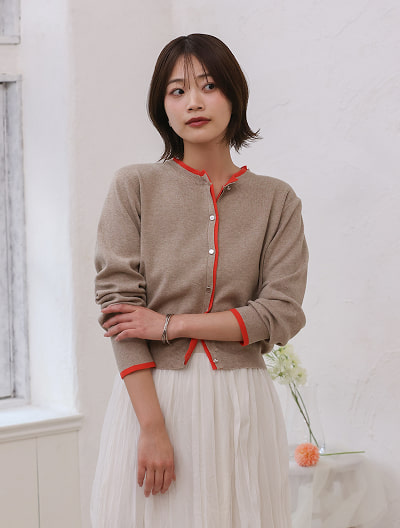 レイヤード風配色ニットカーディガン