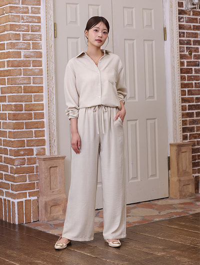 リネンライクシャツパンツセットアップ