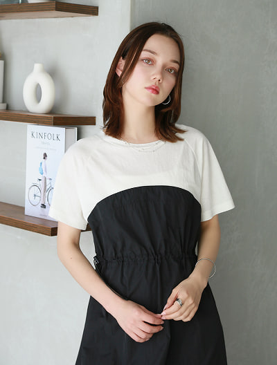 【接触冷感】ナイロンワッシャーレイヤードワンピース