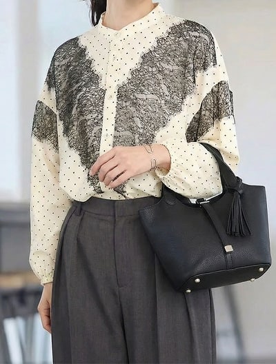 レース切替ブラウス