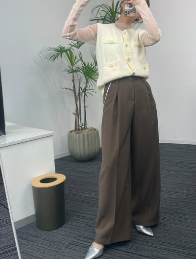 配色デザインタックワイドパンツ