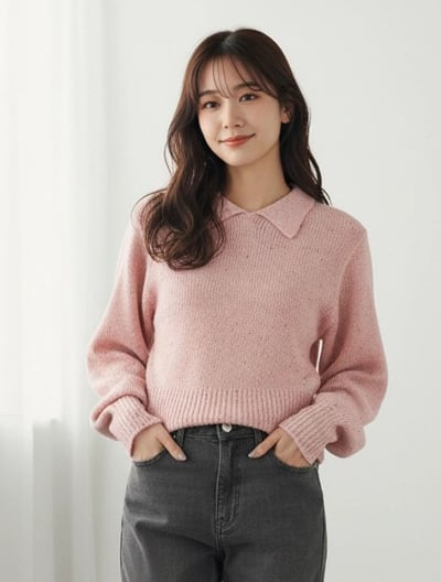 ミックスカラー衿付ニット