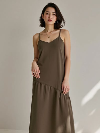 ギャザー切り替えキャミソールワンピース