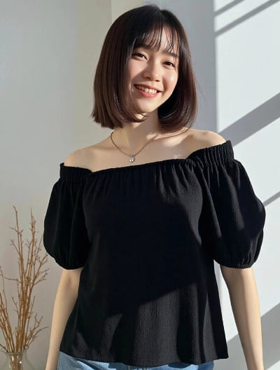 リブシャーリングオフショルブラウス