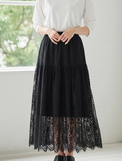 フラワーレースティアードスカート
