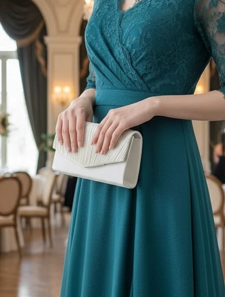 サテンプリーツミニＶメタルミニラッチバッグ