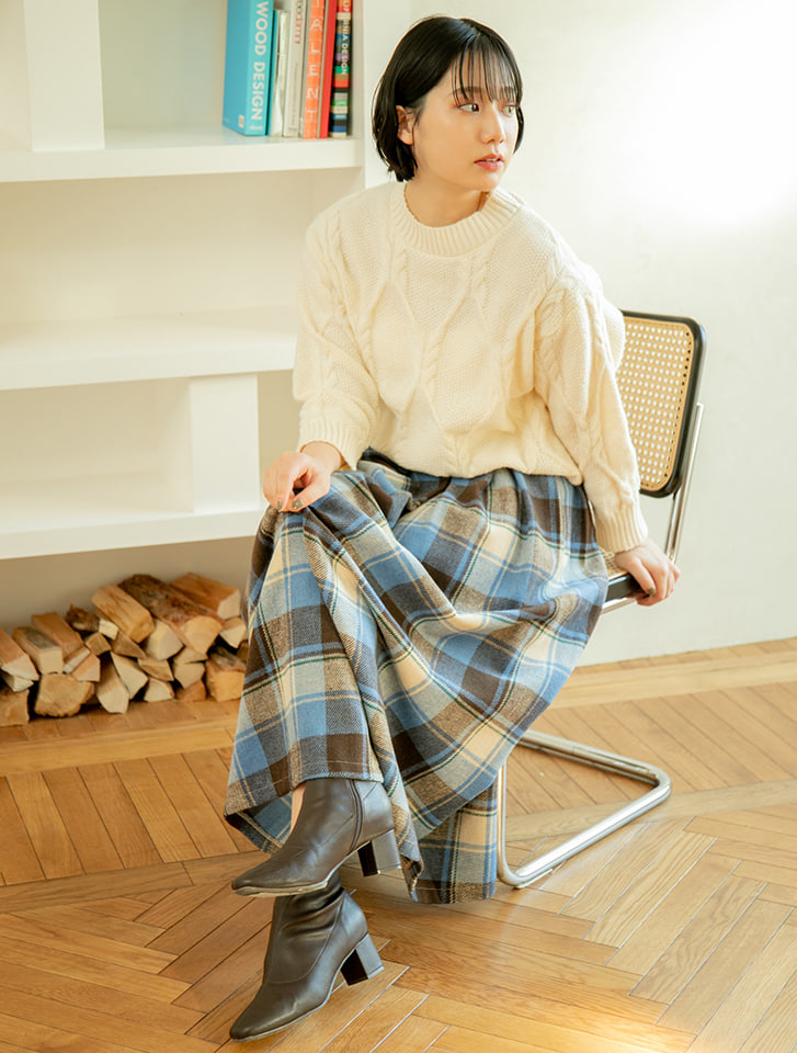 【スタイリストプロデュース】チェックロングフレアスカート