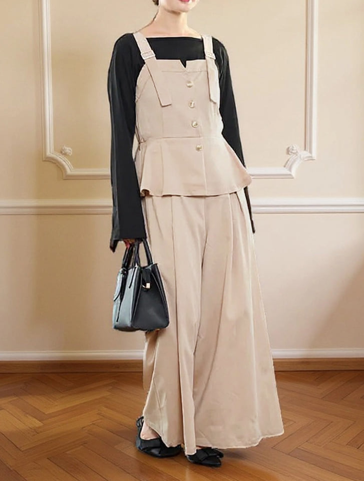 【U150サイズあり】【cestmignon_mauセレクト】ペプラムビスチェ風オールインワン