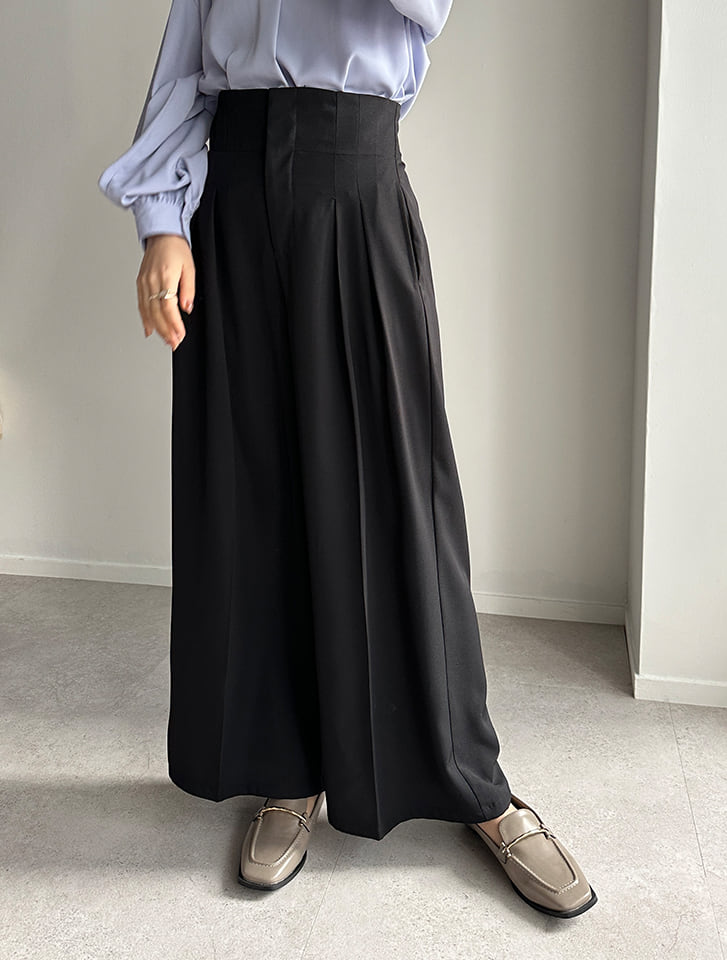 【U150～Lサイズあり】ポケット付ハイウエストスラックスパンツ