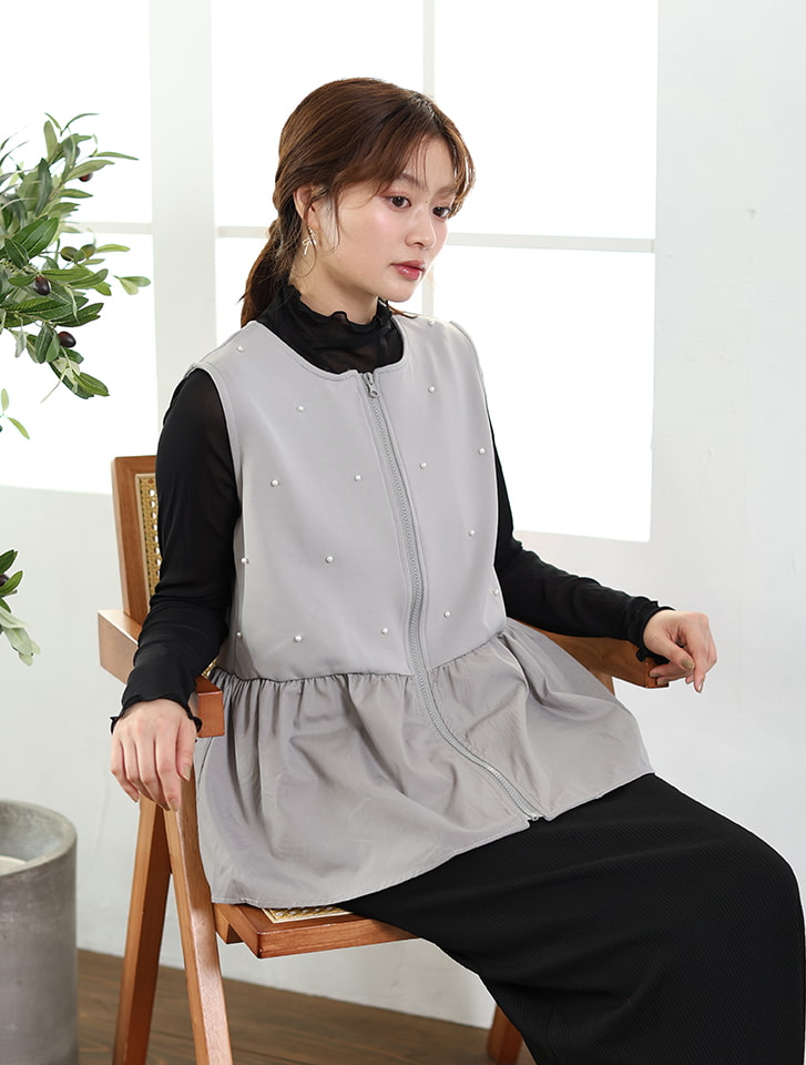 【サイズ展開あり】パールペプラムZIPベスト
