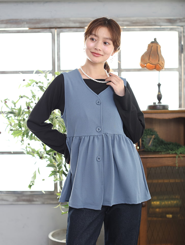 【サイズ展開あり】Vネックペプラムベスト