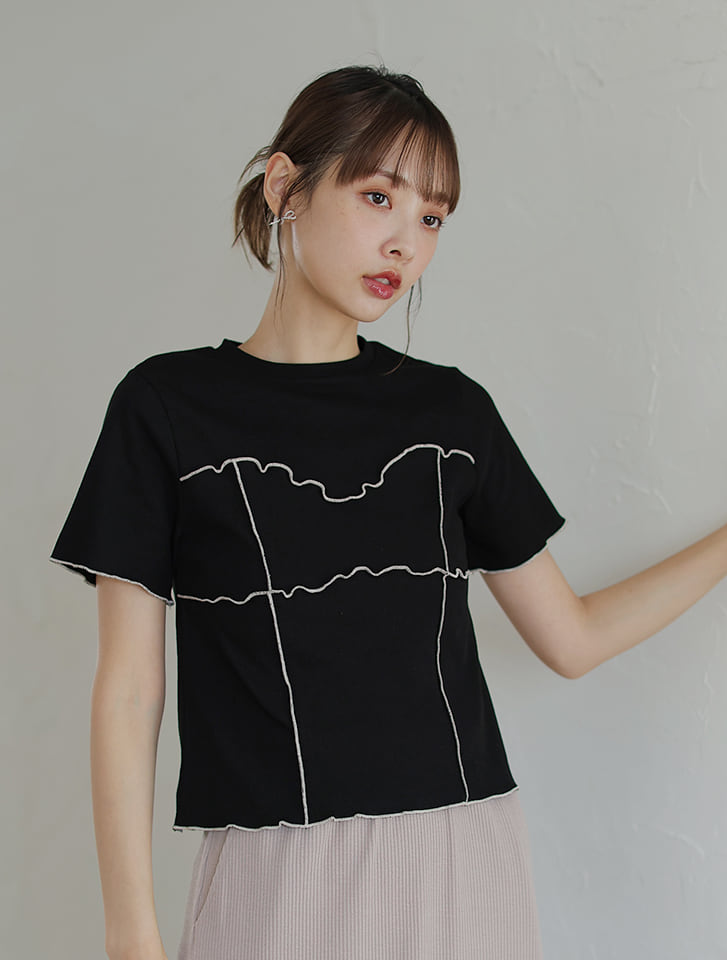 カットリブ配色メロープルオーバー