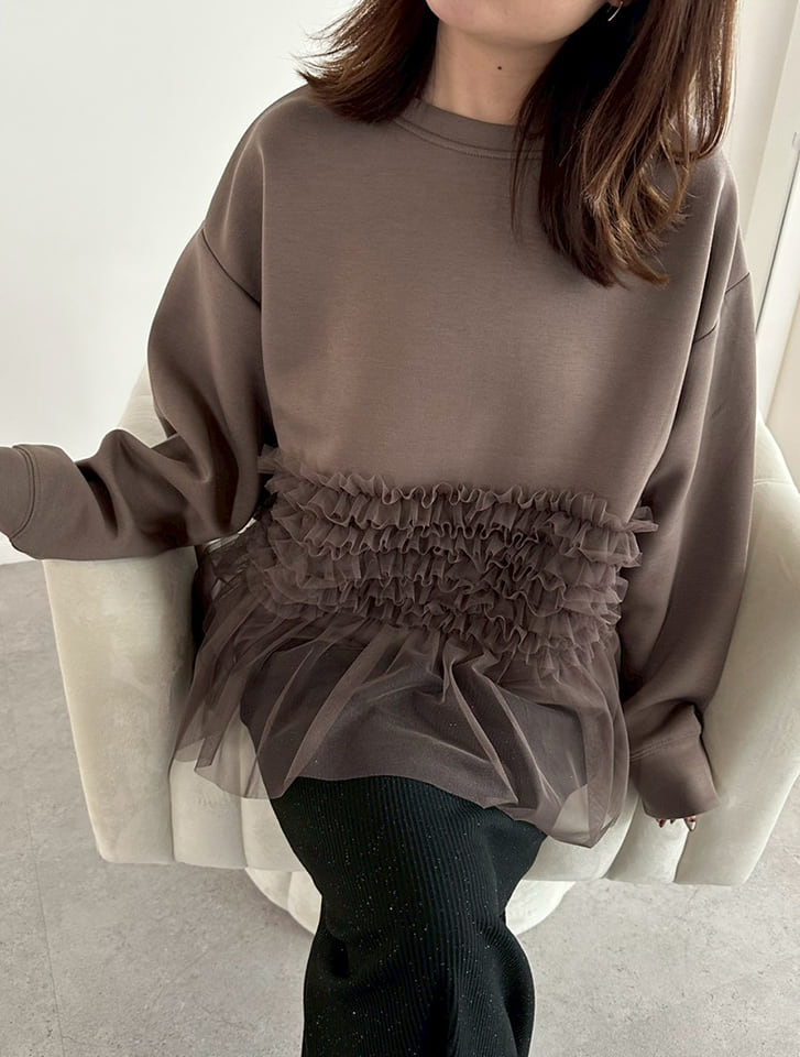 【MARIAセレクト】 チュールデザインダンボールプルオーバー