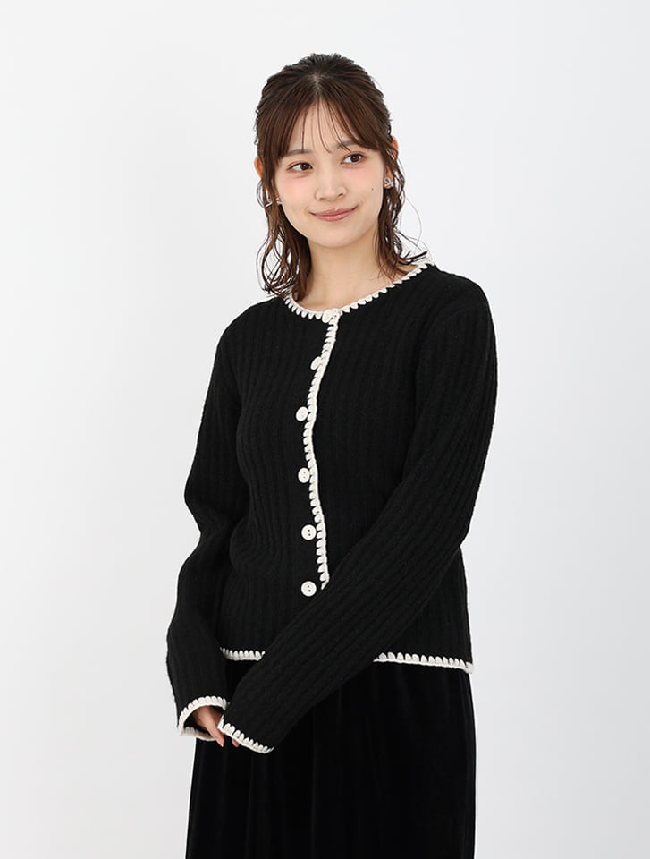 配色ステッチニットカーディガン