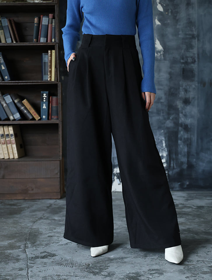 【honoセレクト】 【U150サイズあり】起毛ハイウエストタックワイドパンツ