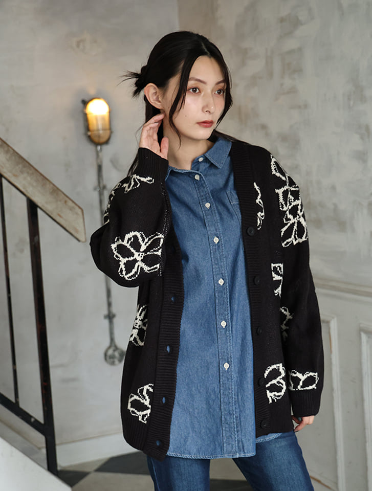 花柄ニットカーディガン